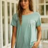 Army Green Round Neck Solid Casual Daily Short Sleeve T-shirt With Pocket - Image 2