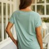 Army Green Round Neck Solid Casual Daily Short Sleeve T-shirt With Pocket - Image 3