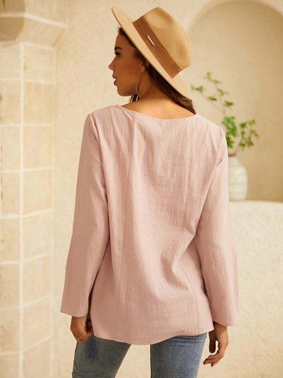 Casual O-neck Floral Print Buttons Casual Long Sleeve Shirts & Tops - Image 5