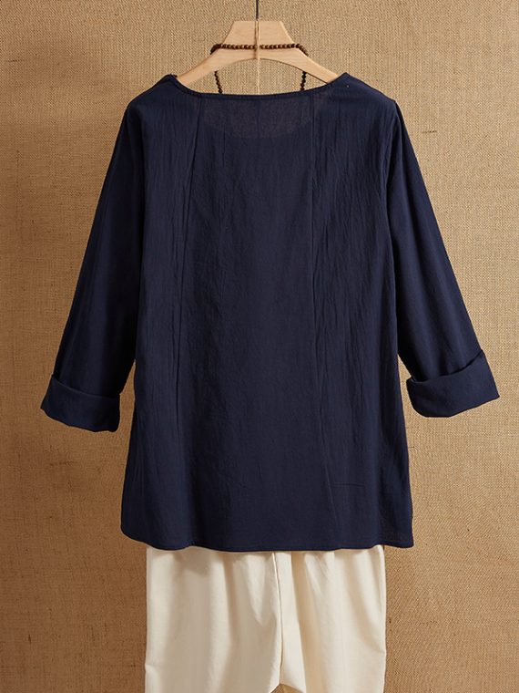 Casual O-neck Floral Print Buttons Casual Long Sleeve Shirts & Tops - Image 3