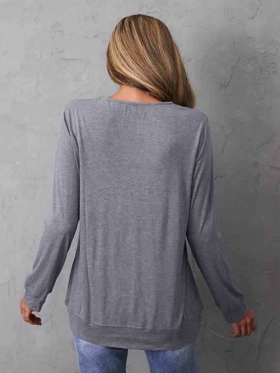 Casual Long Sleeve V-neck Solid Shirts With Zipper - Image 6