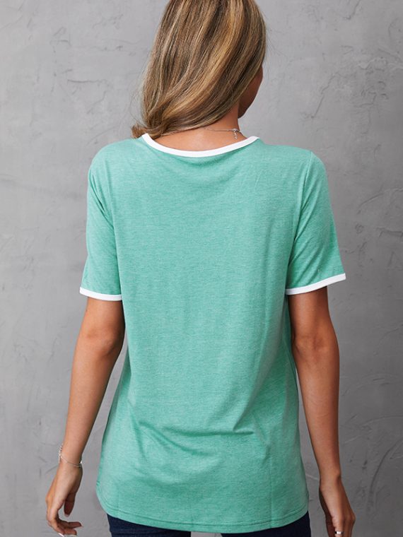 Crew Neck Floral Print Casual Short Sleeve Shirts & Tops - Image 3