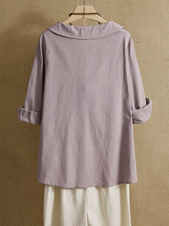 Casual Tops Long Sleeve Collared Blouse With Button - Image 6