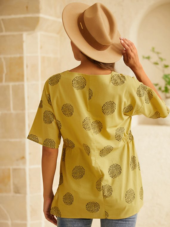 Crew Neck Polka Dot Print Casual Half Sleeve Shirts & Tops - Image 8
