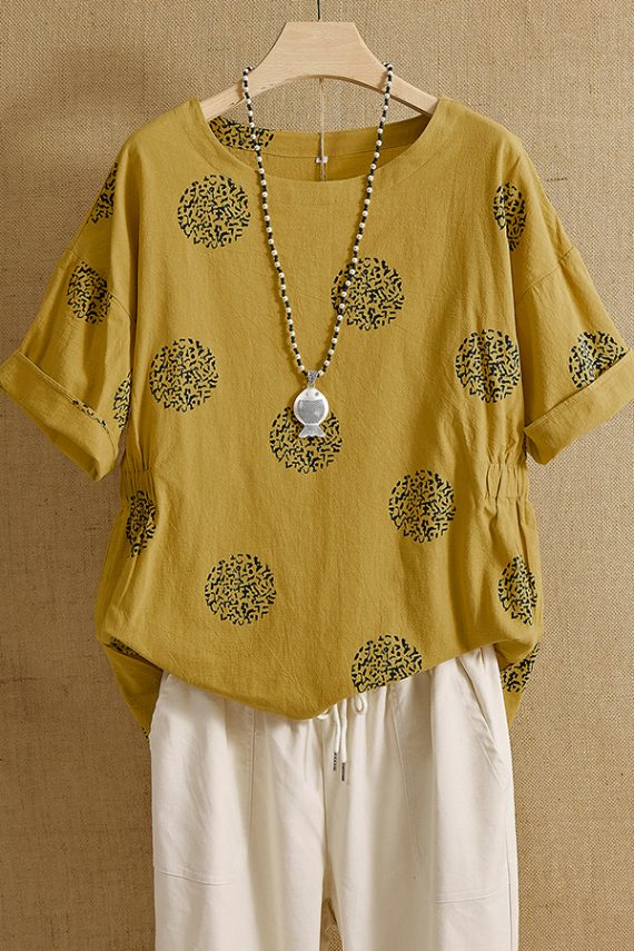 Crew Neck Polka Dot Print Casual Half Sleeve Shirts & Tops - Image 5