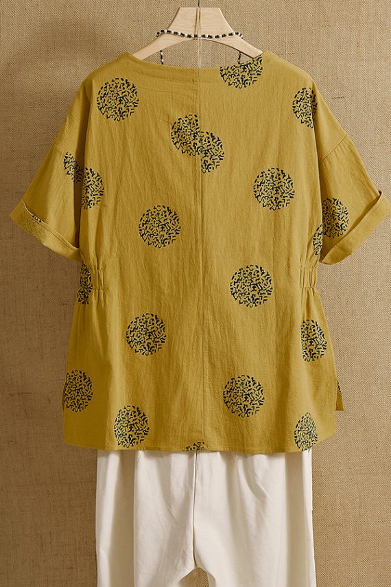 Crew Neck Polka Dot Print Casual Half Sleeve Shirts & Tops - Image 6