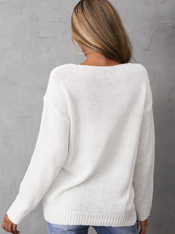 Chemical Fiber Wool Solid Color Casual Daily V-neck Long Sleeve Sweater - Image 4