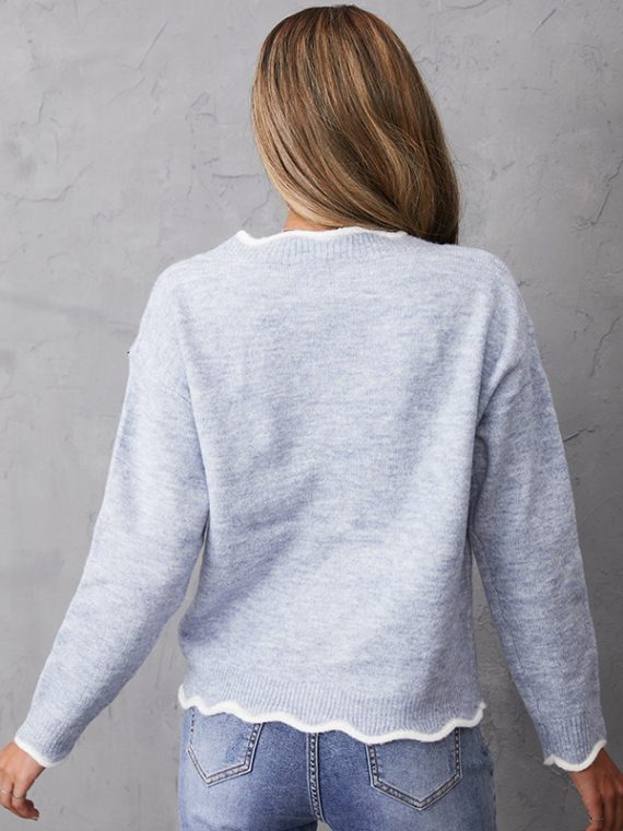 Casual Tops Long Sleeve V-neck Solid Color Sweater - Image 9