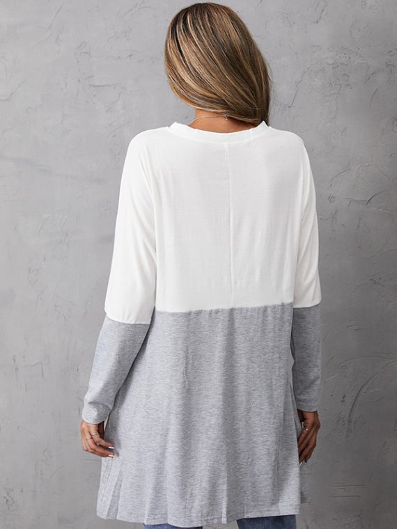 Casual Gray Graphic Tops Round Neck Long Sleeve Smiley Printed Sweatshirts With Pockets - Image 2