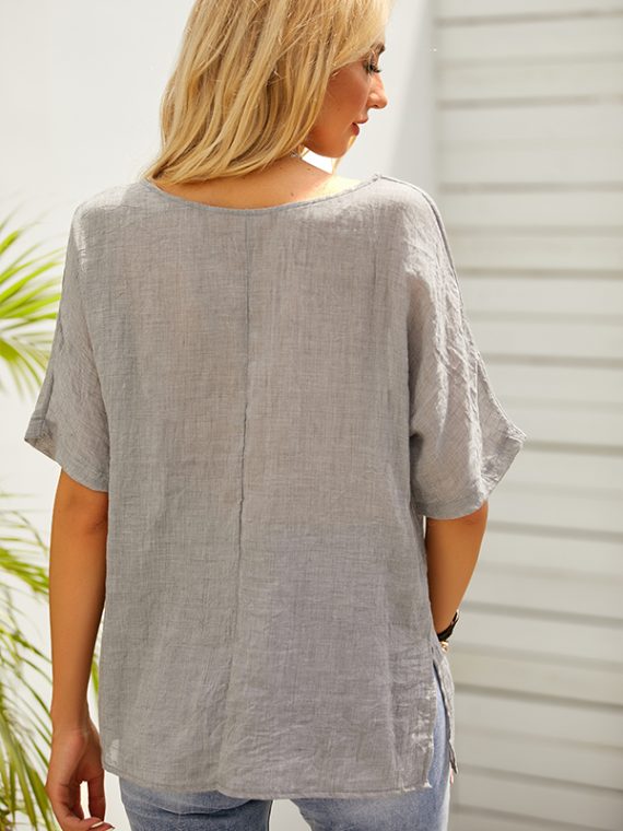 Casual Tops Short Sleeve Round Neck Vintage Floral Printed Blouse - Image 2