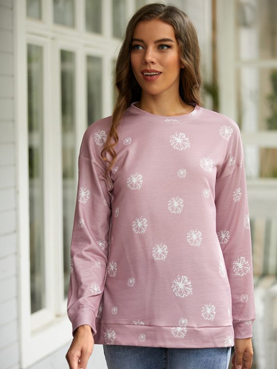 Casual Long Sleeve Round Neck Snowflakes Printed Sweatshirts - Image 2