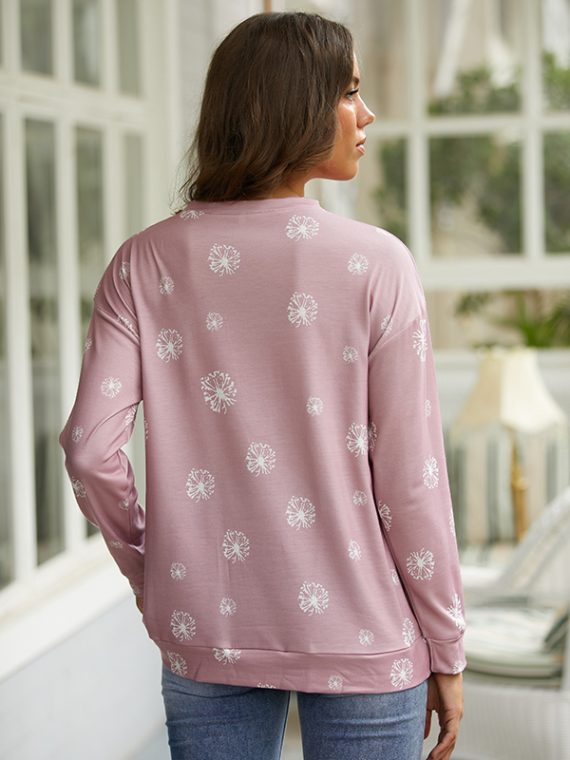 Casual Long Sleeve Round Neck Snowflakes Printed Sweatshirts - Image 4