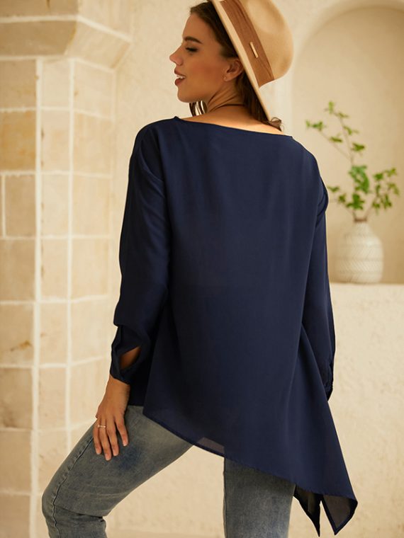 Black Floral Print Casual Daily Boat Neck Long Sleeve Shirts & Tops - Image 3