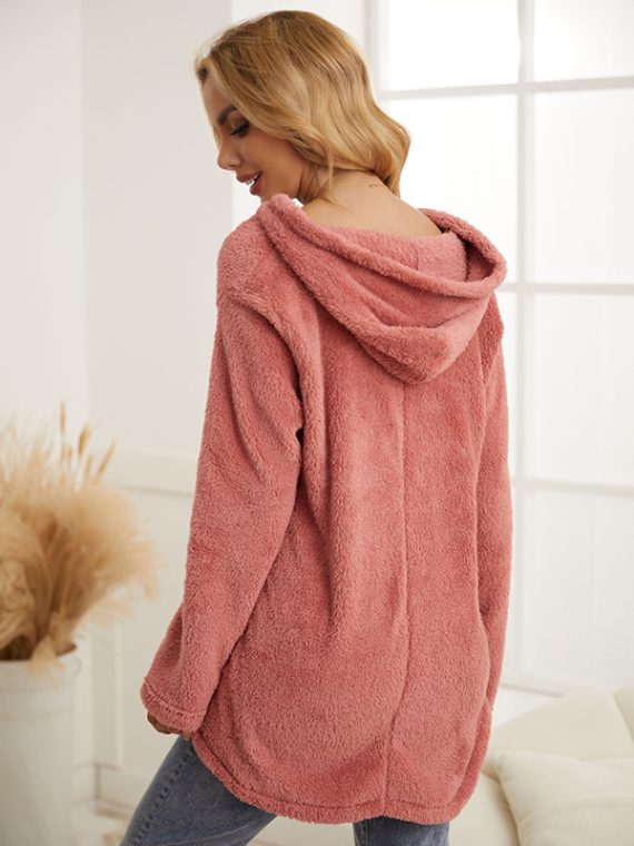 Casual Long Sleeve Solid Button Warm Hooded Coat With Pockets - Image 4
