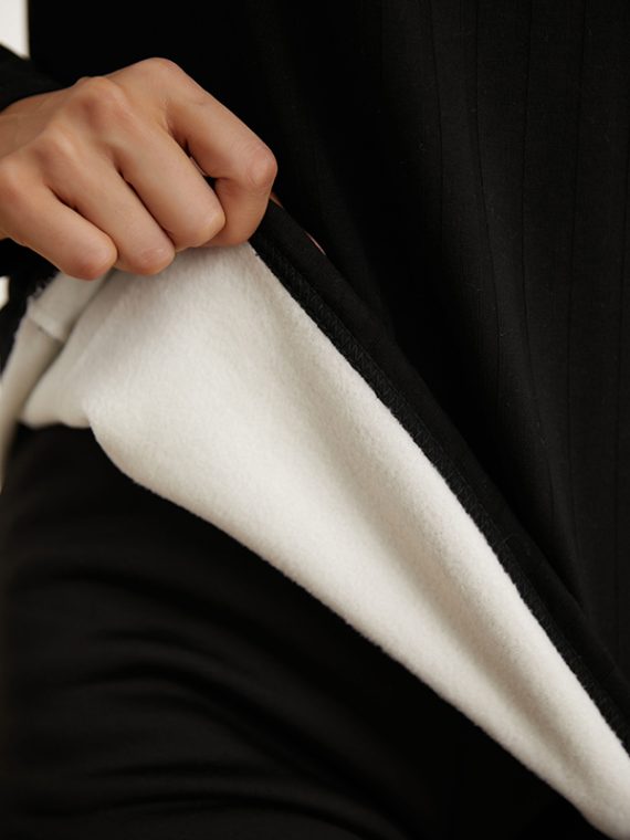 Black Solid Cashmere Round Neck Long Sleeve Warm Tops - Image 4