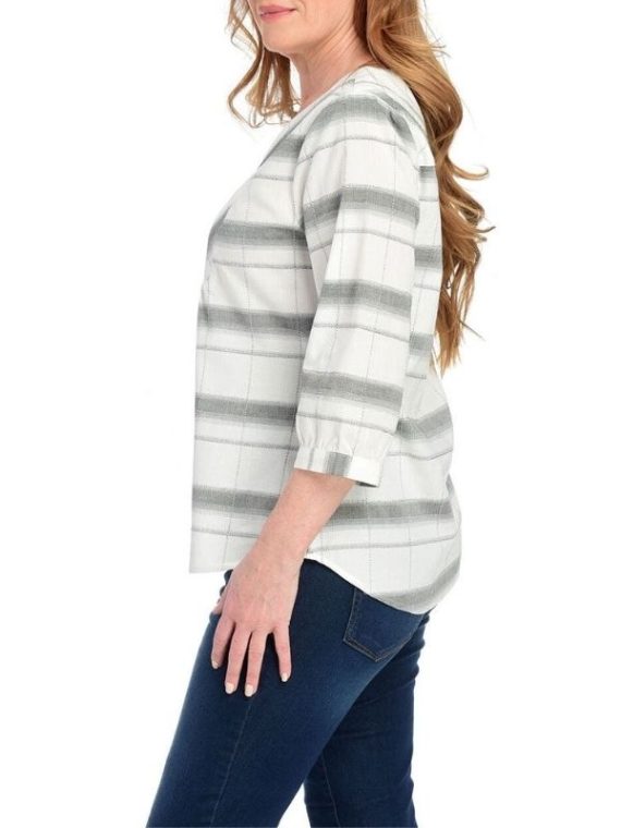 Black & White Plaid 3/4 Sleeve Blouse - Image 3