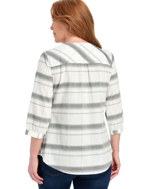Black & White Plaid 3/4 Sleeve Blouse - Image 2