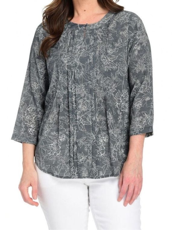 Black & White Printed Pleated Top