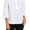 White Solid Round Neck Stripe Blouse