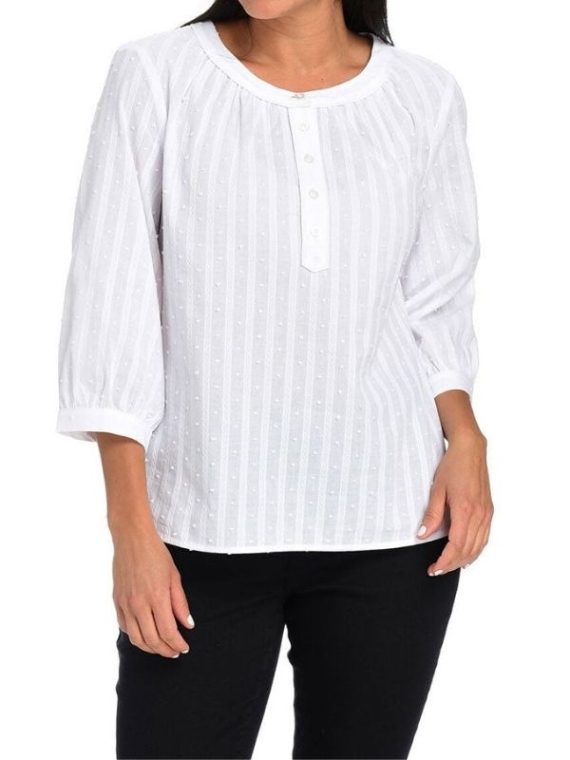 White Solid Round Neck Stripe Blouse