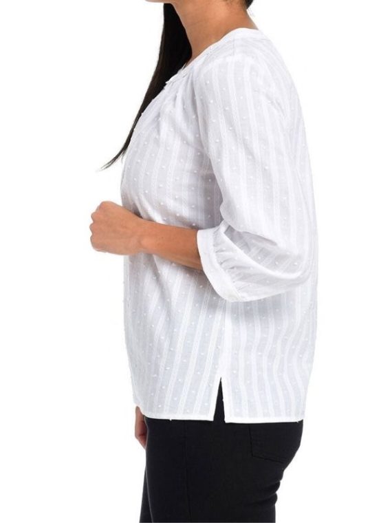 White Solid Round Neck Stripe Blouse - Image 3