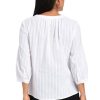 White Solid Round Neck Stripe Blouse - Image 2
