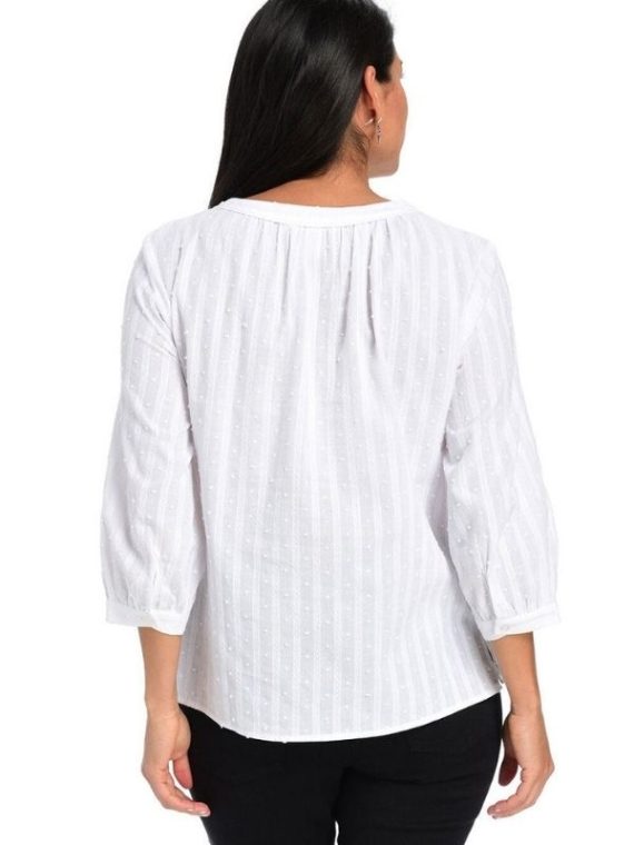 White Solid Round Neck Stripe Blouse - Image 2