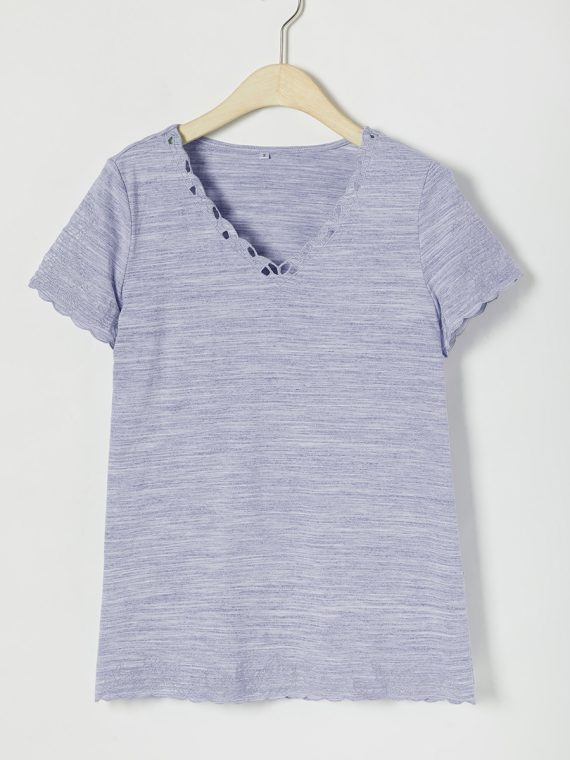 Artisan Gold Solid Embroidery V-neck Short Sleeve T-shirts - Image 8