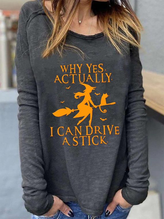 Deep Gray Casual Graphic Tops Round Neck Printed Long Sleeve Sweatshirts