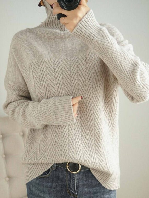 Chevron High Neck Long Sleeve Sweater