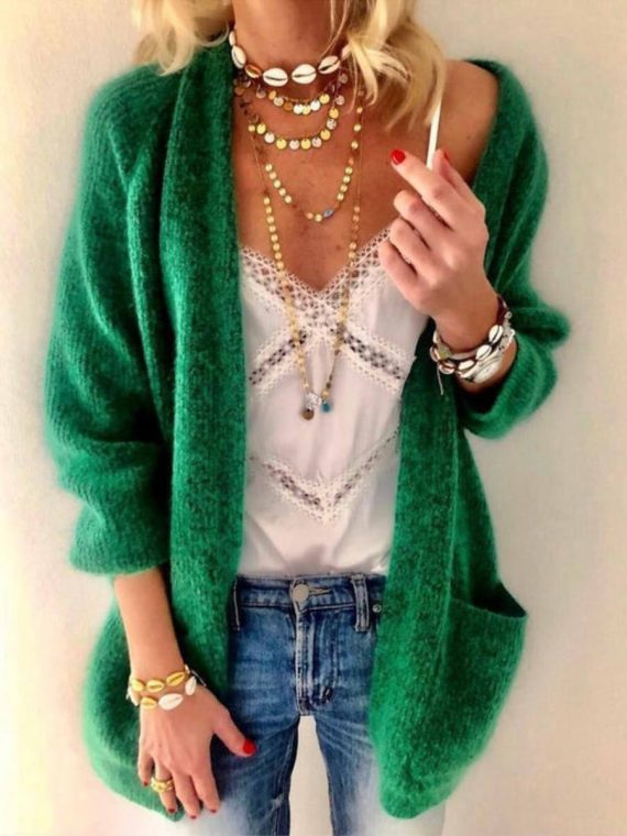 Casual Plain Long Sleeve Sweater Cardigan