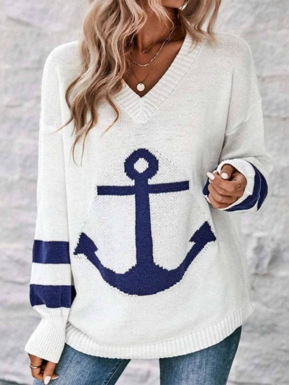 Comfy Print Long Sleeve V-Neck Sweater