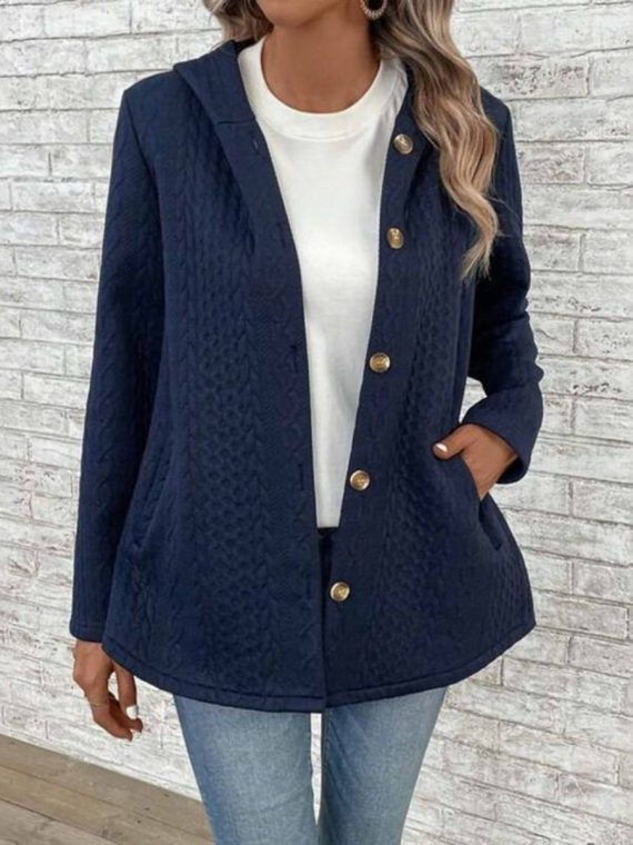 Blue Long Sleeve Outerwear Plain Cardigan