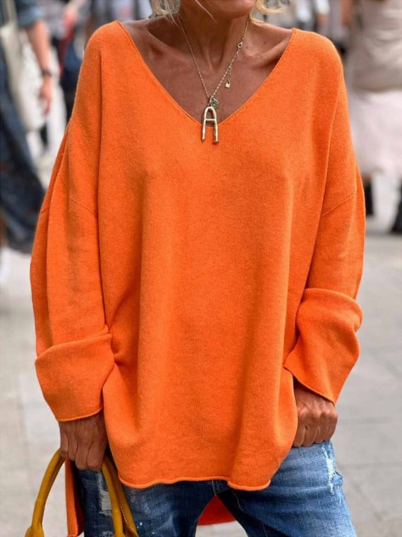 Casual Regular Fit V-neck Long Sleeve Sweater