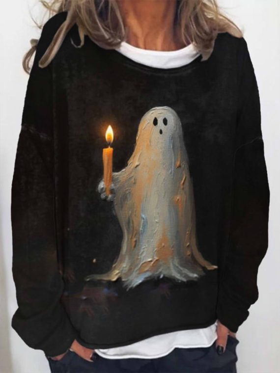 Black Ghost Painting Candle Print Sweatshirt