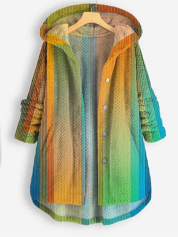 Casual Gradient Art Print Coral Fleece Button Cute Coat
