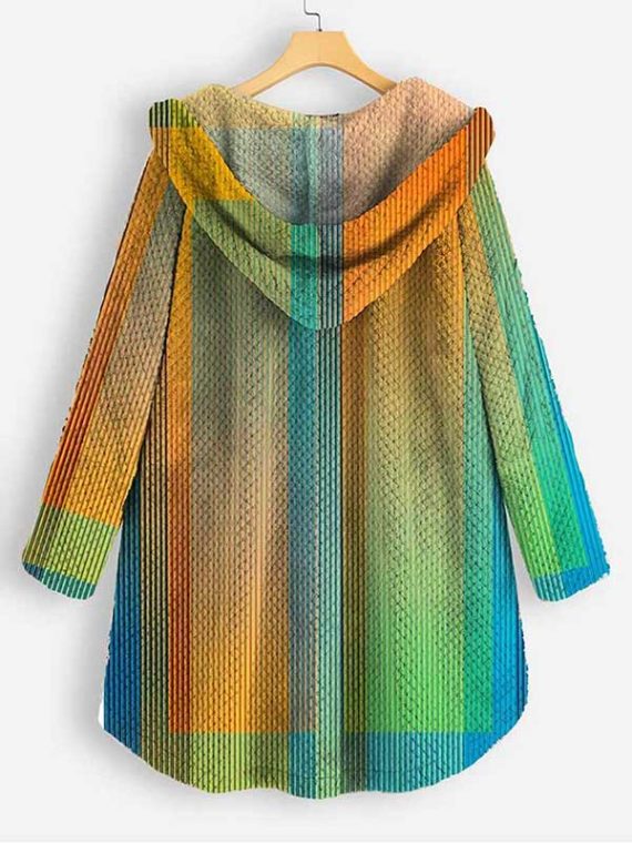 Casual Gradient Art Print Coral Fleece Button Cute Coat - Image 2