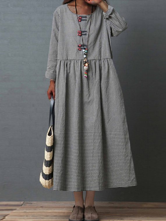 Casual Solid Long Sleeve High Waist Swing Loose Maxi Dress