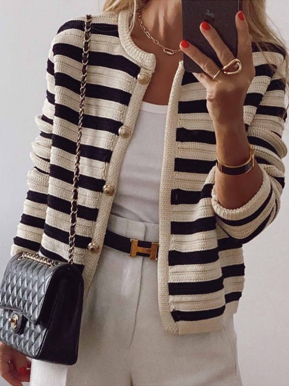 Chic Long Sleeve Striped Cardigan