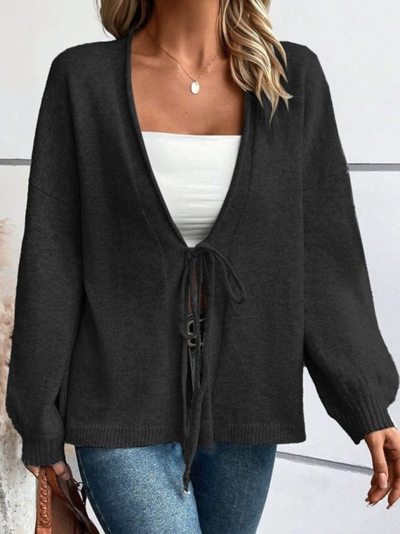 Black Plain V-Neck Long Sleeve Sweater