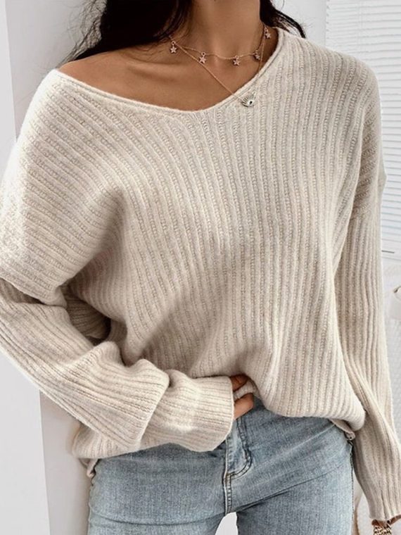 Apricot Long Sleeve Plain Sweater