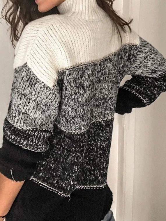 Black and White High Neck Sweater - Image 2