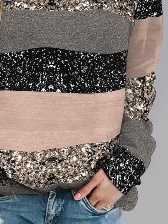 Contrast Stitching Striped Loose Crew Neck Casual Sweatshirt - Image 3