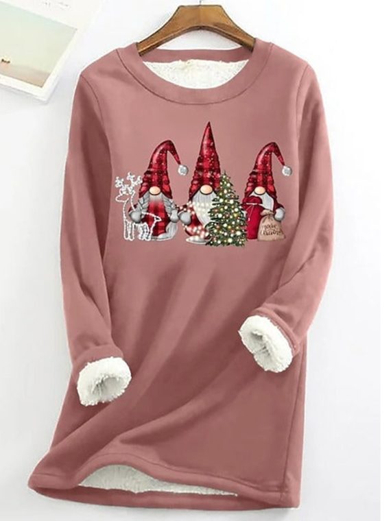Christmas Pullover Plush Casual Round Neck Long Sleeve Sweatshirt