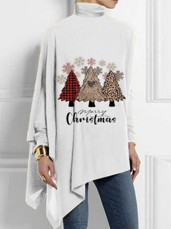Classy Print Long Sleeve High Neck White Top