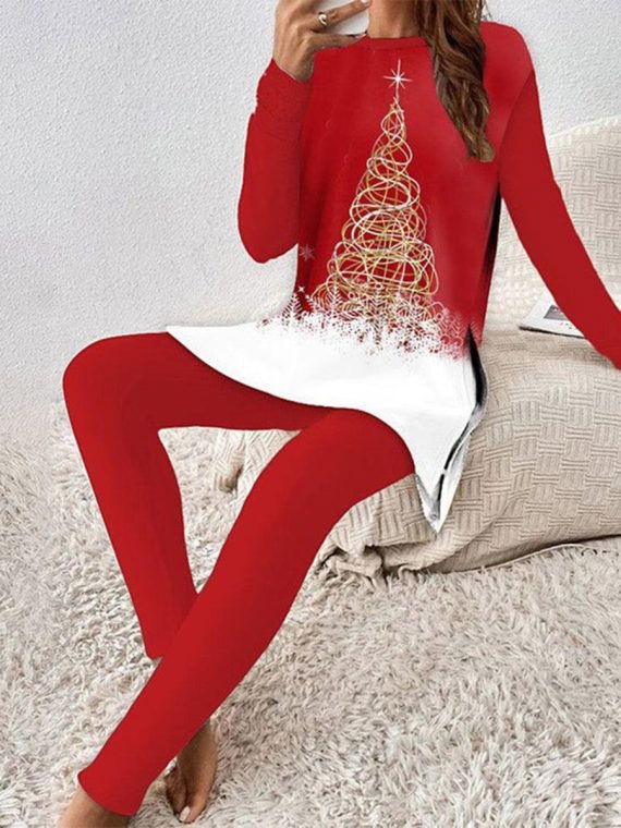 Showy Red Print Two Piece Set