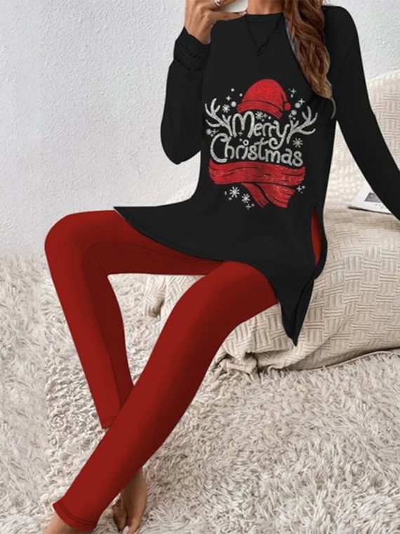Special Print Long Sleeve Round Neck Two Piece Set