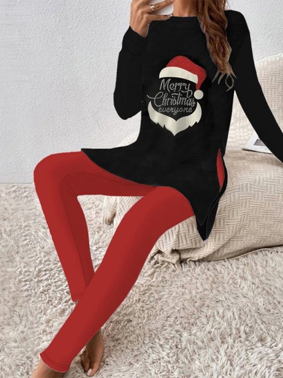 Comfy Print Round Neck Two Piece Set