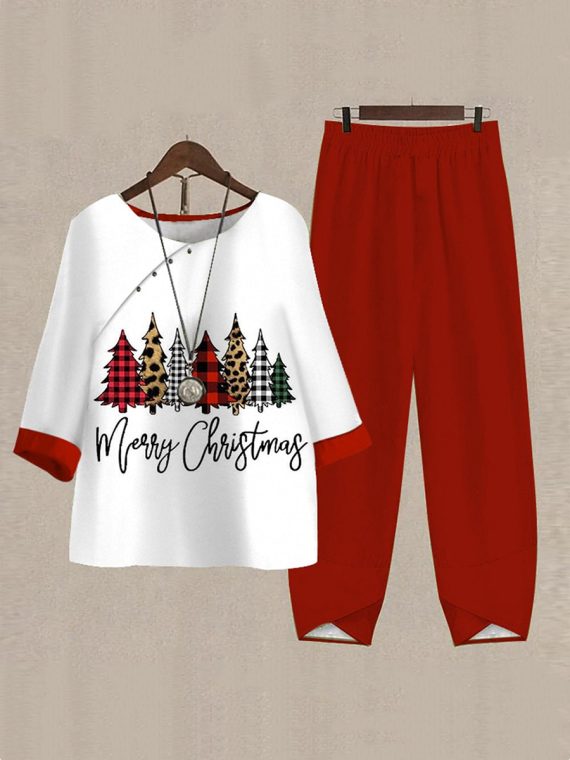 Showy Red Print Two Piece Set