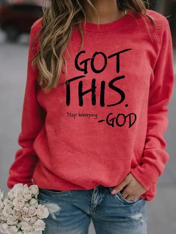 Crew Neck Long Sleeve Cotton Letter Print Sweatshirt